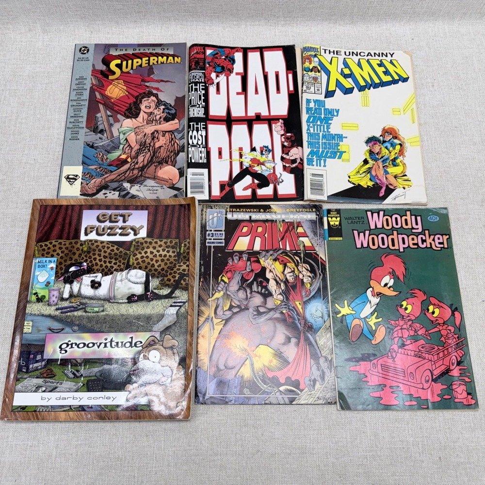Vintage Comic Book Lot Death of Superman Deadpool X-Men Prime Get Fuzzy 6pc